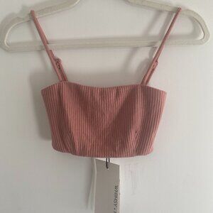 NWT Whimsy & Row Blush Pink Ribbed Bandeau Crop Top Sz XS